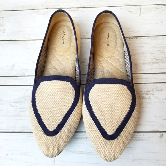 Birdies Shoes - Birdies Blackbird Eggshell Navy Knit Pointed Toe Flats